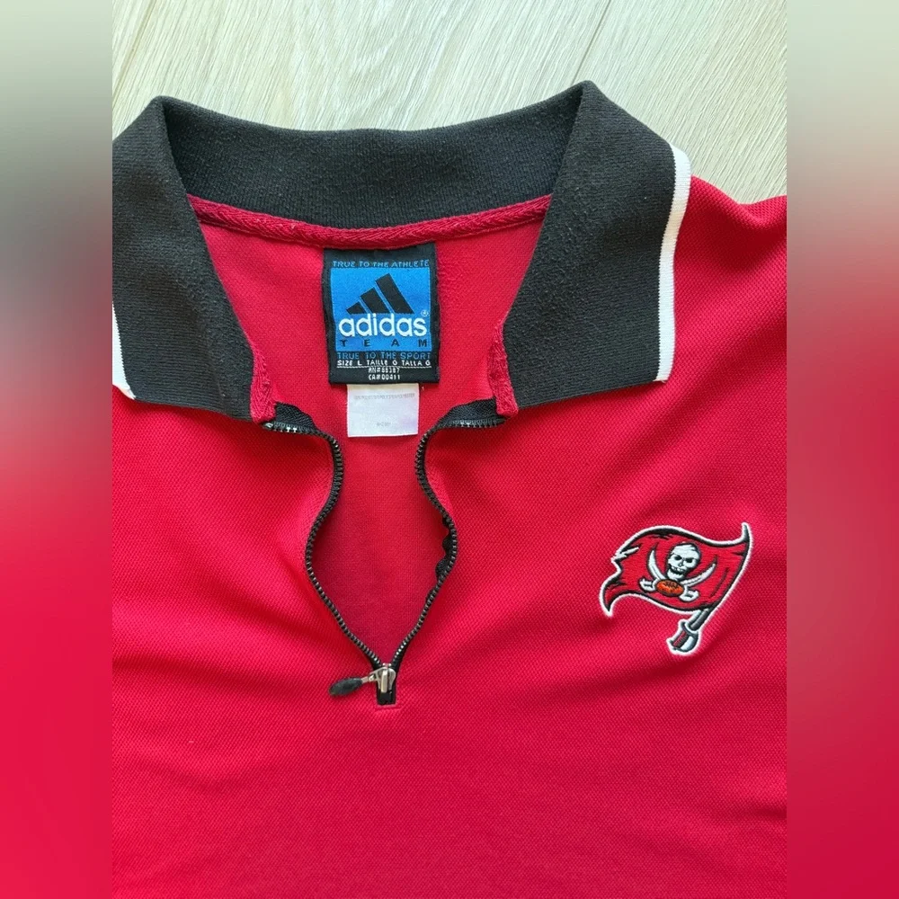 Vintage 90s Tampa Bay Buccaneers Polo Shirt Adidas 1/4 Zip Polyester Mens Large